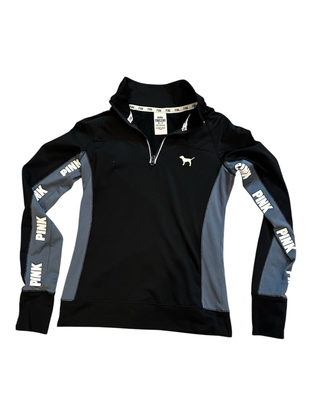 PINK Victoria's Secret Black Quarter-Zip Pullover with White Dog Logo